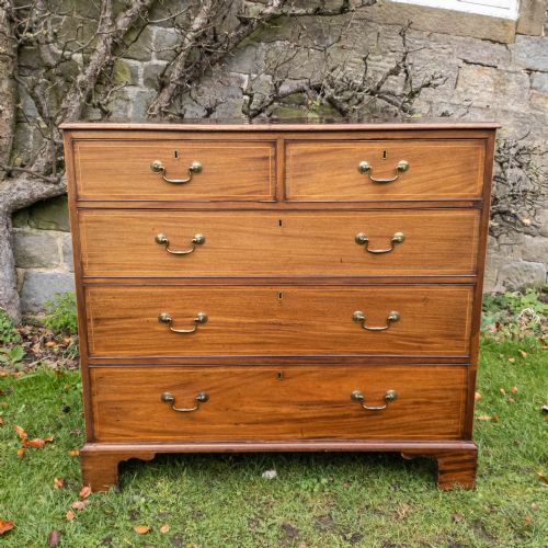 GEORGIAN MAHOGANY INLAID BANDED STRAIGHT FRONT 4 HEIGHT CHEST OF DRAWERS C1780 - ADDITIONAL PHOTO 5