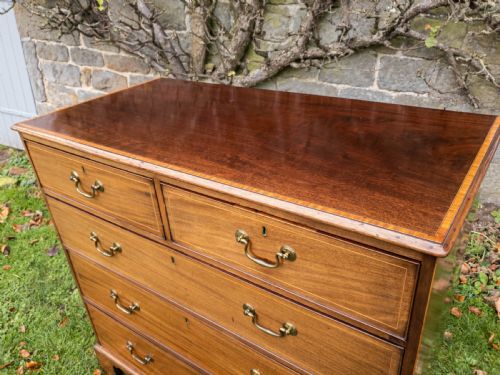 GEORGIAN MAHOGANY INLAID BANDED STRAIGHT FRONT 4 HEIGHT CHEST OF DRAWERS C1780 - ADDITIONAL PHOTO 9