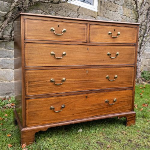 GEORGIAN MAHOGANY INLAID BANDED STRAIGHT FRONT 4 HEIGHT CHEST OF DRAWERS C1780 - ADDITIONAL PHOTO 10