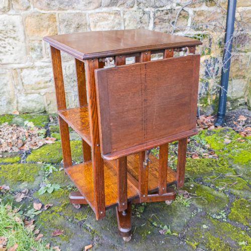 EDWARDIAN ARTS CRAFTS OAK REVOLVING BOOKCASE W ADJUSTABLE READING SHELF C1910 - ADDITIONAL PHOTO 1
