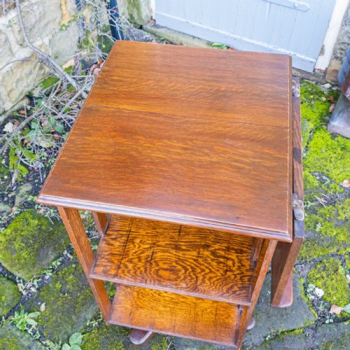 EDWARDIAN ARTS CRAFTS OAK REVOLVING BOOKCASE W ADJUSTABLE READING SHELF C1910 - ADDITIONAL PHOTO 5