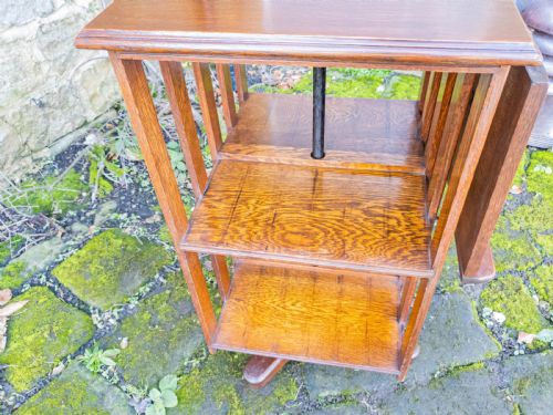 EDWARDIAN ARTS CRAFTS OAK REVOLVING BOOKCASE W ADJUSTABLE READING SHELF C1910 - ADDITIONAL PHOTO 6