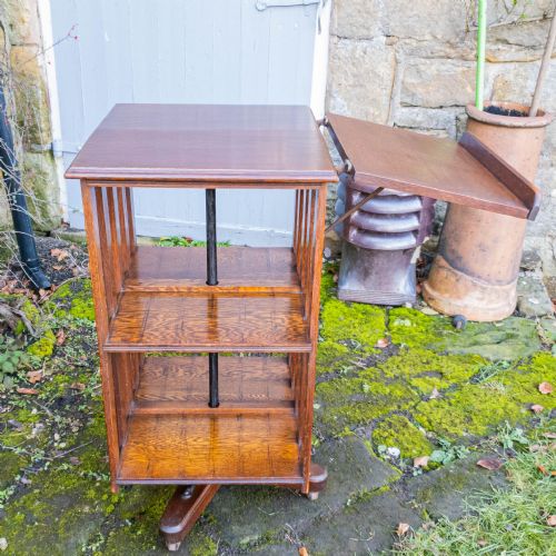 EDWARDIAN ARTS CRAFTS OAK REVOLVING BOOKCASE W ADJUSTABLE READING SHELF C1910 - ADDITIONAL PHOTO 8