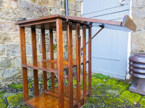 EDWARDIAN ARTS CRAFTS OAK REVOLVING BOOKCASE W ADJUSTABLE READING SHELF C1910 - ADDITIONAL PHOTO 9