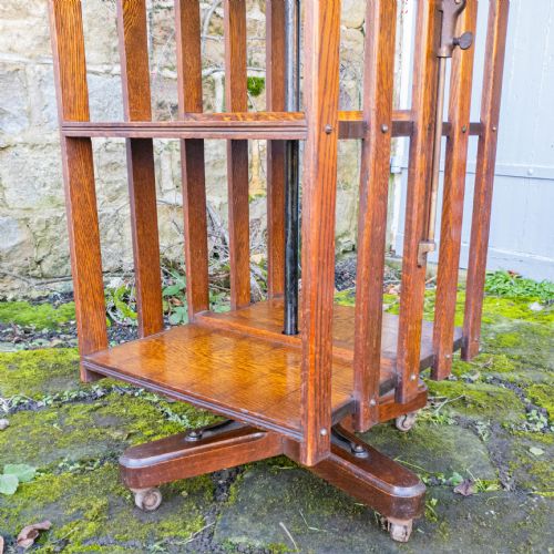 EDWARDIAN ARTS CRAFTS OAK REVOLVING BOOKCASE W ADJUSTABLE READING SHELF C1910 - ADDITIONAL PHOTO 10