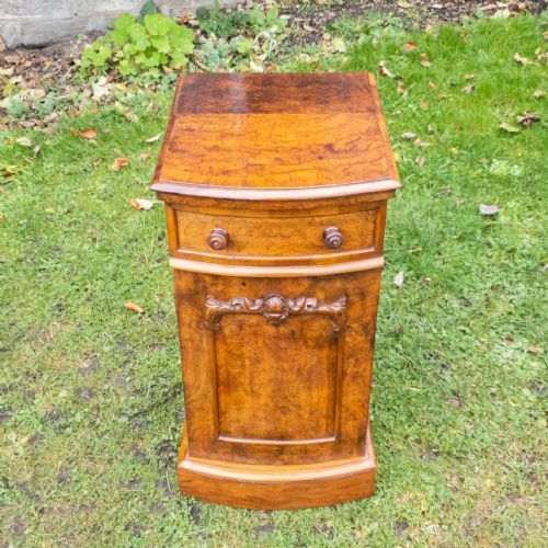 VICTORIAN BURR WALNUT CARVED PEDESTAL BEDSIDE CABINET C1870 TABLE - ADDITIONAL PHOTO 1
