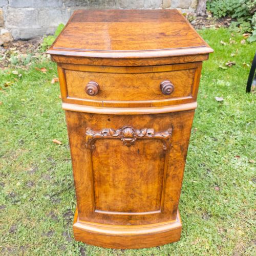 VICTORIAN BURR WALNUT CARVED PEDESTAL BEDSIDE CABINET C1870 TABLE - ADDITIONAL PHOTO 4