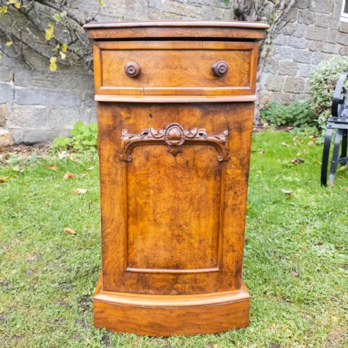 VICTORIAN BURR WALNUT CARVED PEDESTAL BEDSIDE CABINET C1870 TABLE - ADDITIONAL PHOTO 5