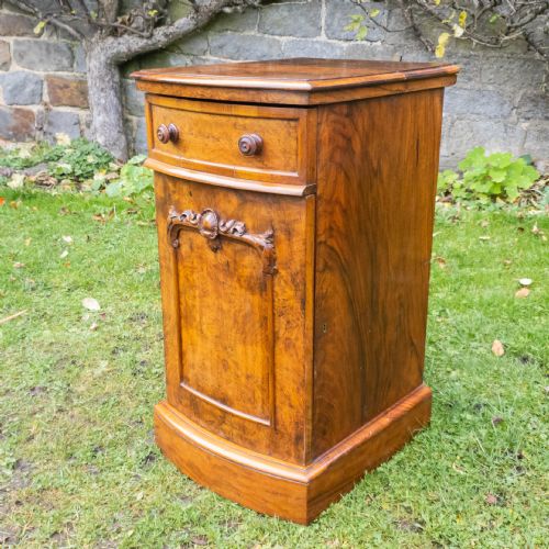 VICTORIAN BURR WALNUT CARVED PEDESTAL BEDSIDE CABINET C1870 TABLE - ADDITIONAL PHOTO 6
