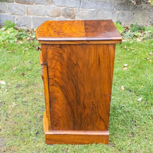 VICTORIAN BURR WALNUT CARVED PEDESTAL BEDSIDE CABINET C1870 TABLE - ADDITIONAL PHOTO 7