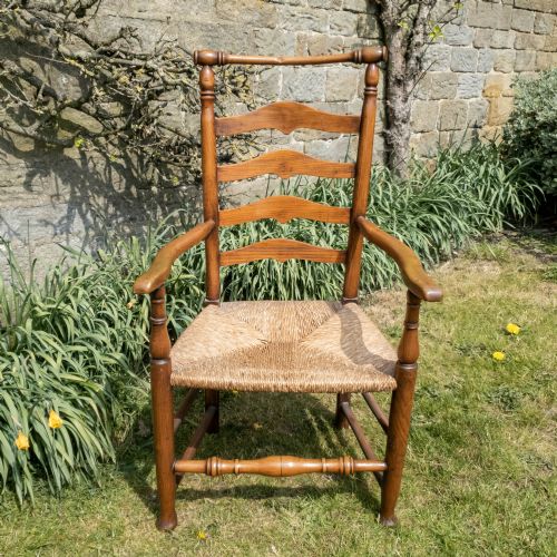 C19TH MACCLESFIELD LADDERBACK ELM ASH COUNTRY FARMHOUSE CARVER ARMCHAIR - ADDITIONAL PHOTO 1