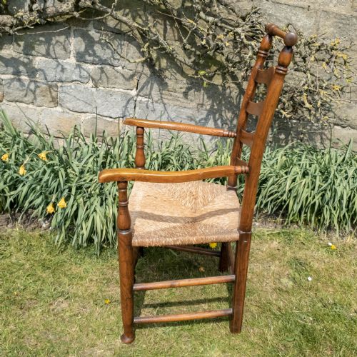 C19TH MACCLESFIELD LADDERBACK ELM ASH COUNTRY FARMHOUSE CARVER ARMCHAIR - ADDITIONAL PHOTO 6