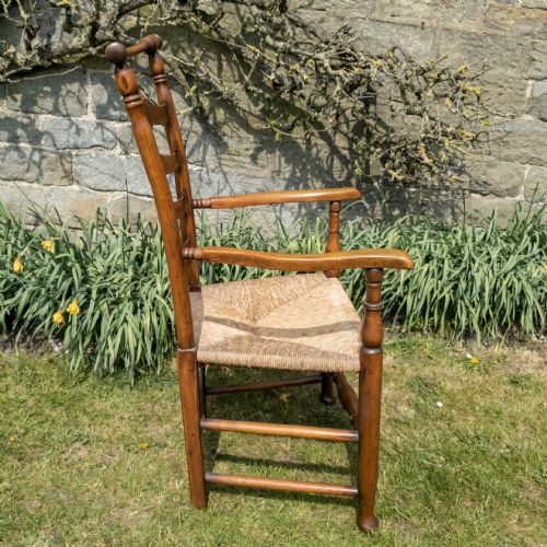 C19TH MACCLESFIELD LADDERBACK ELM ASH COUNTRY FARMHOUSE CARVER ARMCHAIR - ADDITIONAL PHOTO 8