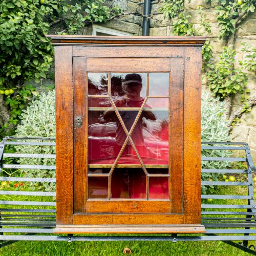 georgian astragal glazed oak wall hanging corner cabinet c1775 george iii - CATEGORY: ANTIQUE CABINETS - DATED 18TH CENTURY
