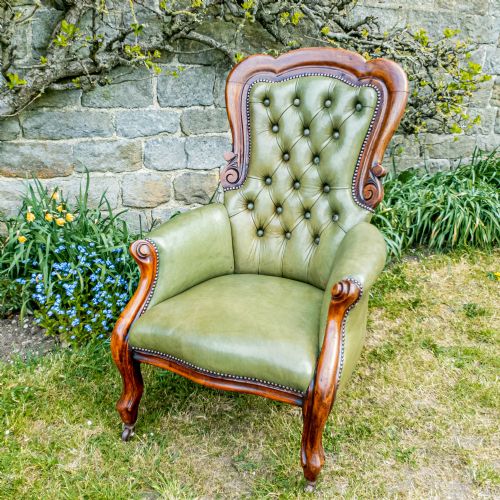 c19th leather mahogany armchair c1870 victorian - CATEGORY: ANTIQUE CHAIRS - DATED 1870