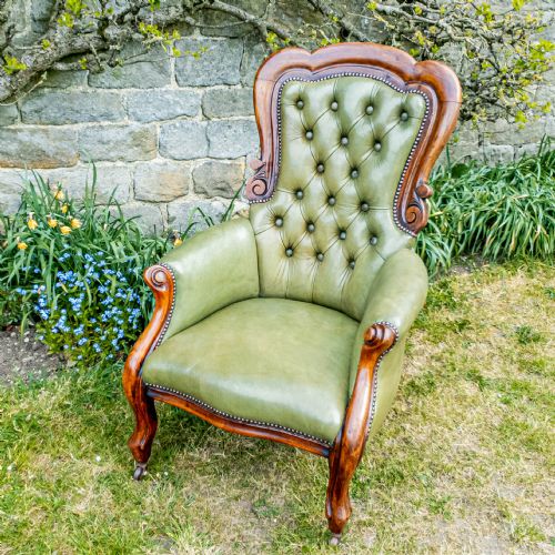 C19TH LEATHER MAHOGANY ARMCHAIR C1870 VICTORIAN - ADDITIONAL PHOTO 1
