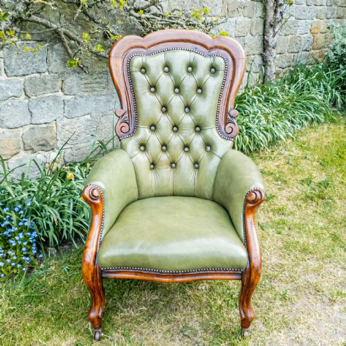 C19TH LEATHER MAHOGANY ARMCHAIR C1870 VICTORIAN - ADDITIONAL PHOTO 2