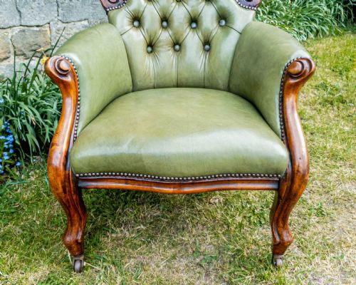 C19TH LEATHER MAHOGANY ARMCHAIR C1870 VICTORIAN - ADDITIONAL PHOTO 3