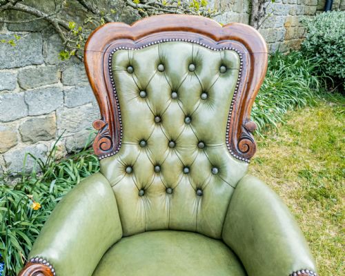 C19TH LEATHER MAHOGANY ARMCHAIR C1870 VICTORIAN - ADDITIONAL PHOTO 4