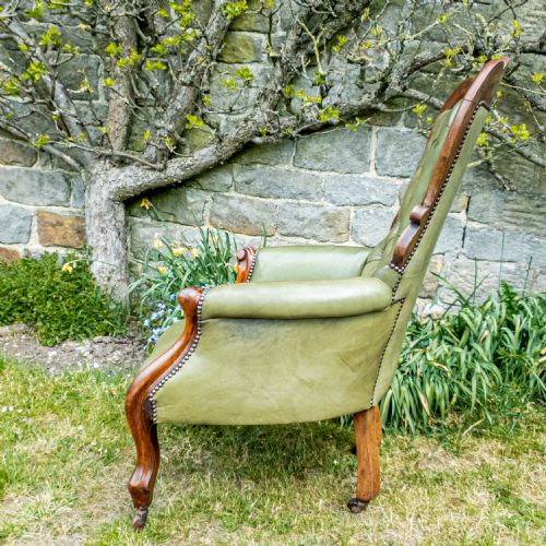 C19TH LEATHER MAHOGANY ARMCHAIR C1870 VICTORIAN - ADDITIONAL PHOTO 5