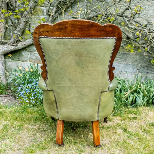 C19TH LEATHER MAHOGANY ARMCHAIR C1870 VICTORIAN - ADDITIONAL PHOTO 6
