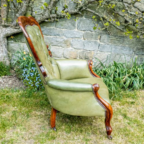 C19TH LEATHER MAHOGANY ARMCHAIR C1870 VICTORIAN - ADDITIONAL PHOTO 7
