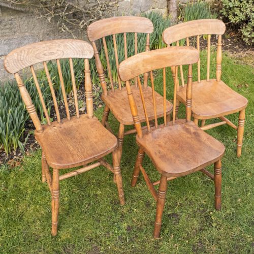 c19th elm ash country kitchen scullery set of 4 dining chairs - CATEGORY: ANTIQUE CHAIRS - DATED 19TH CENTURY