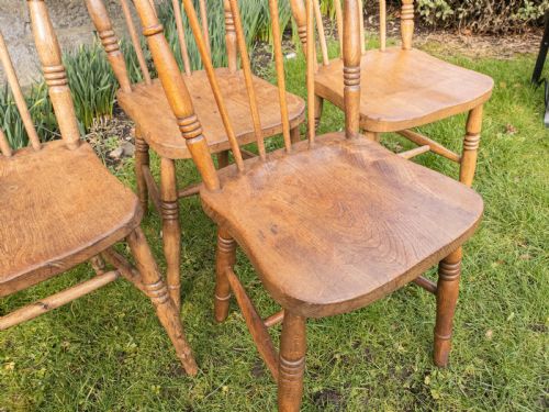 C19TH ELM ASH COUNTRY KITCHEN SCULLERY SET OF 4 DINING CHAIRS - ADDITIONAL PHOTO 1