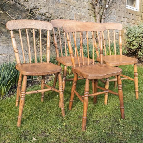 C19TH ELM ASH COUNTRY KITCHEN SCULLERY SET OF 4 DINING CHAIRS - ADDITIONAL PHOTO 2