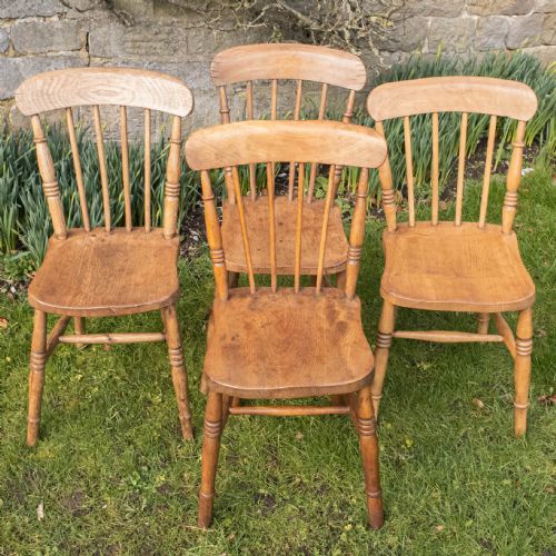 C19TH ELM ASH COUNTRY KITCHEN SCULLERY SET OF 4 DINING CHAIRS - ADDITIONAL PHOTO 3