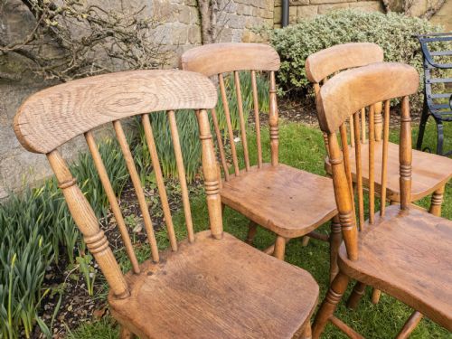 C19TH ELM ASH COUNTRY KITCHEN SCULLERY SET OF 4 DINING CHAIRS - ADDITIONAL PHOTO 5