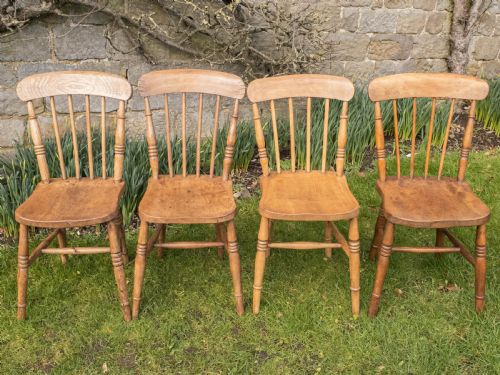 C19TH ELM ASH COUNTRY KITCHEN SCULLERY SET OF 4 DINING CHAIRS - ADDITIONAL PHOTO 8