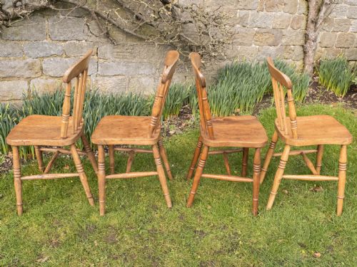 C19TH ELM ASH COUNTRY KITCHEN SCULLERY SET OF 4 DINING CHAIRS - ADDITIONAL PHOTO 9