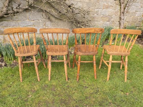 C19TH ELM ASH COUNTRY KITCHEN SCULLERY SET OF 4 DINING CHAIRS - ADDITIONAL PHOTO 10