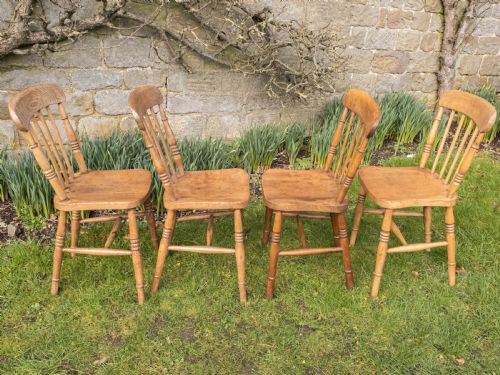 C19TH ELM ASH COUNTRY KITCHEN SCULLERY SET OF 4 DINING CHAIRS - ADDITIONAL PHOTO 11