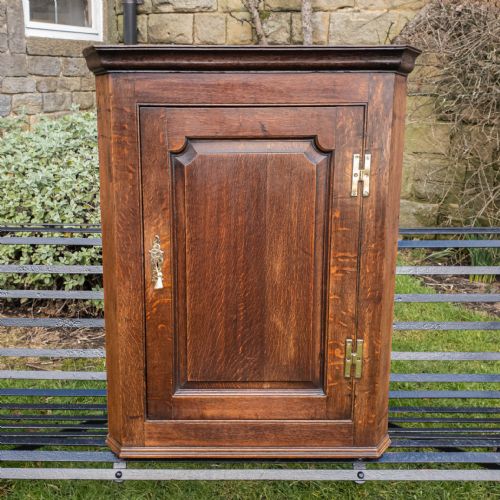 GEORGIAN OAK PANELLED WALL HANGING CORNER CABINET - ADDITIONAL PHOTO 1