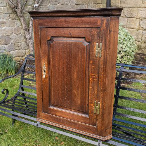 GEORGIAN OAK PANELLED WALL HANGING CORNER CABINET - ADDITIONAL PHOTO 2
