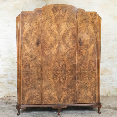 art deco burr walnut triple wardrobe c1930 - CATEGORY: ANTIQUE WARDROBES - DATED 1930