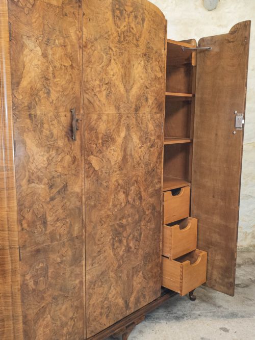 ART DECO BURR WALNUT TRIPLE WARDROBE C1930 - ADDITIONAL PHOTO 11