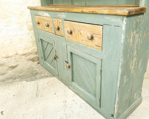 C19TH RUSTIC PAINTED IRISH PINE DRESSER COUNTRY FARMHOUSE - ADDITIONAL PHOTO 3