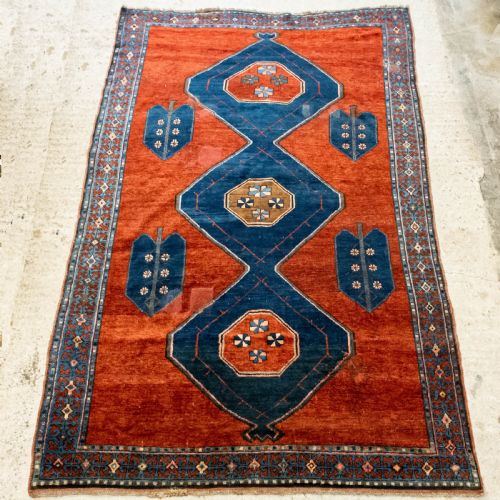 caucasian oriental handwoven carpet 9' x 6'5 kazak - CATEGORY: ANTIQUE RUGS - DATED 1890