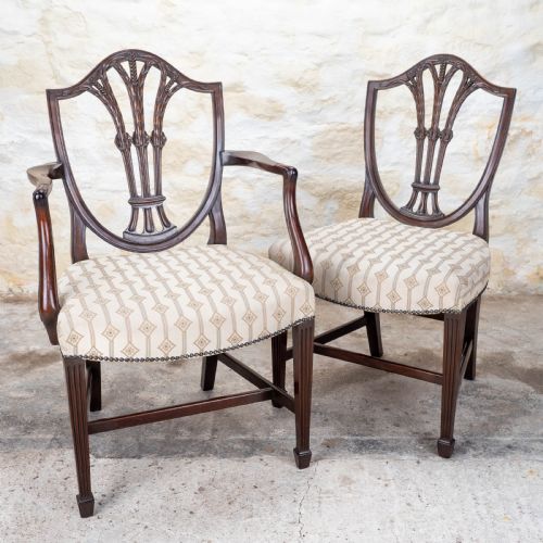 SET OF 8 GEORGIAN HEPPLEWHITE MAHOGANY DINING CHAIRS CARVERS C19TH - ADDITIONAL PHOTO 1