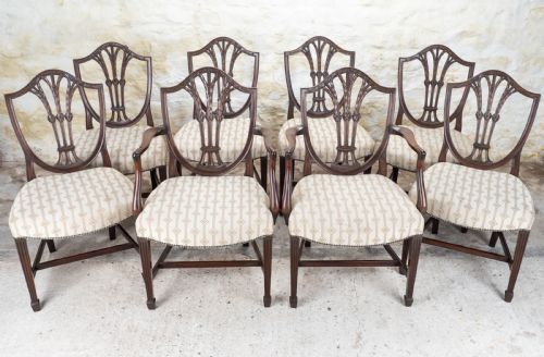 SET OF 8 GEORGIAN HEPPLEWHITE MAHOGANY DINING CHAIRS CARVERS C19TH - ADDITIONAL PHOTO 2