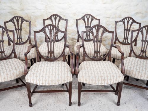 SET OF 8 GEORGIAN HEPPLEWHITE MAHOGANY DINING CHAIRS CARVERS C19TH - ADDITIONAL PHOTO 4