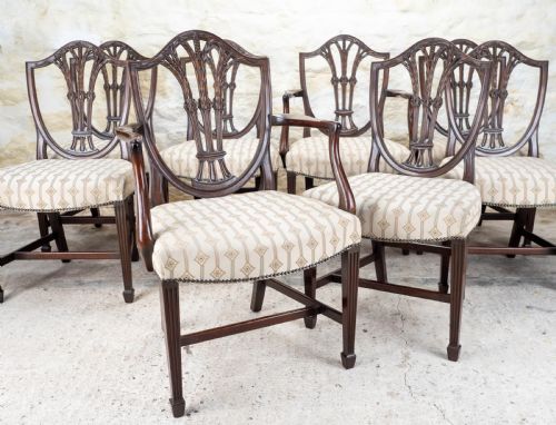 SET OF 8 GEORGIAN HEPPLEWHITE MAHOGANY DINING CHAIRS CARVERS C19TH - ADDITIONAL PHOTO 5