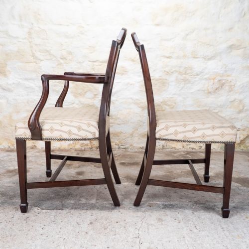 SET OF 8 GEORGIAN HEPPLEWHITE MAHOGANY DINING CHAIRS CARVERS C19TH - ADDITIONAL PHOTO 10