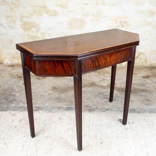 GEORGIAN MAHOGANY TULIPWOOD CROSS BANDED CONSOLE FOLDOVER TEA TABLE - ADDITIONAL PHOTO 6