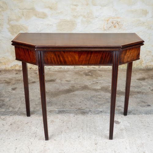 GEORGIAN MAHOGANY TULIPWOOD CROSS BANDED CONSOLE FOLDOVER TEA TABLE - ADDITIONAL PHOTO 1