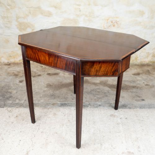 GEORGIAN MAHOGANY TULIPWOOD CROSS BANDED CONSOLE FOLDOVER TEA TABLE - ADDITIONAL PHOTO 2