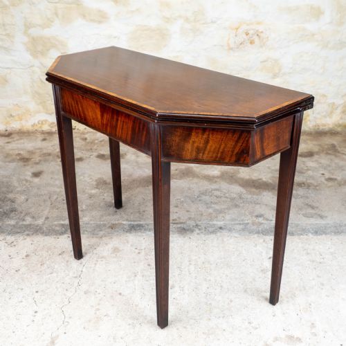 GEORGIAN MAHOGANY TULIPWOOD CROSS BANDED CONSOLE FOLDOVER TEA TABLE - ADDITIONAL PHOTO 3